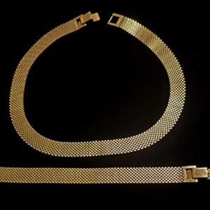 Elegant Nanasi Basket Weave Vintage 12KF Necklace, Bracelet and Earrings Set